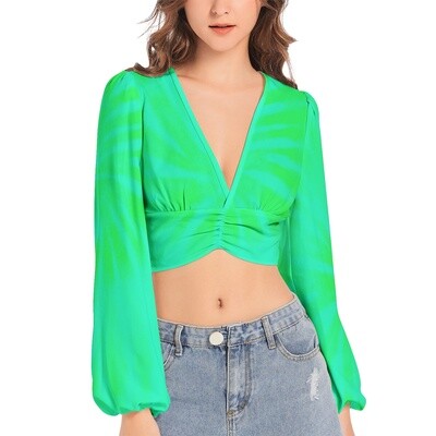 LUCY Vibrant V-Neck Lantern Sleeve Crop Top