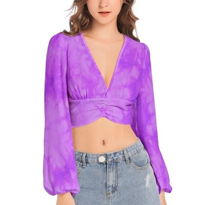 AMALIANA V-Neck Lantern Sleeve Crop Top