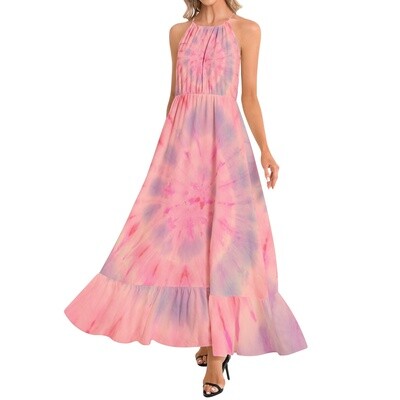 LILLIA Ruffle Hem Halter Neck Maxi Dress