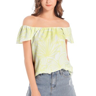 MILIO Palm Tree Pattern Off Shoulder Top, White / Yellow