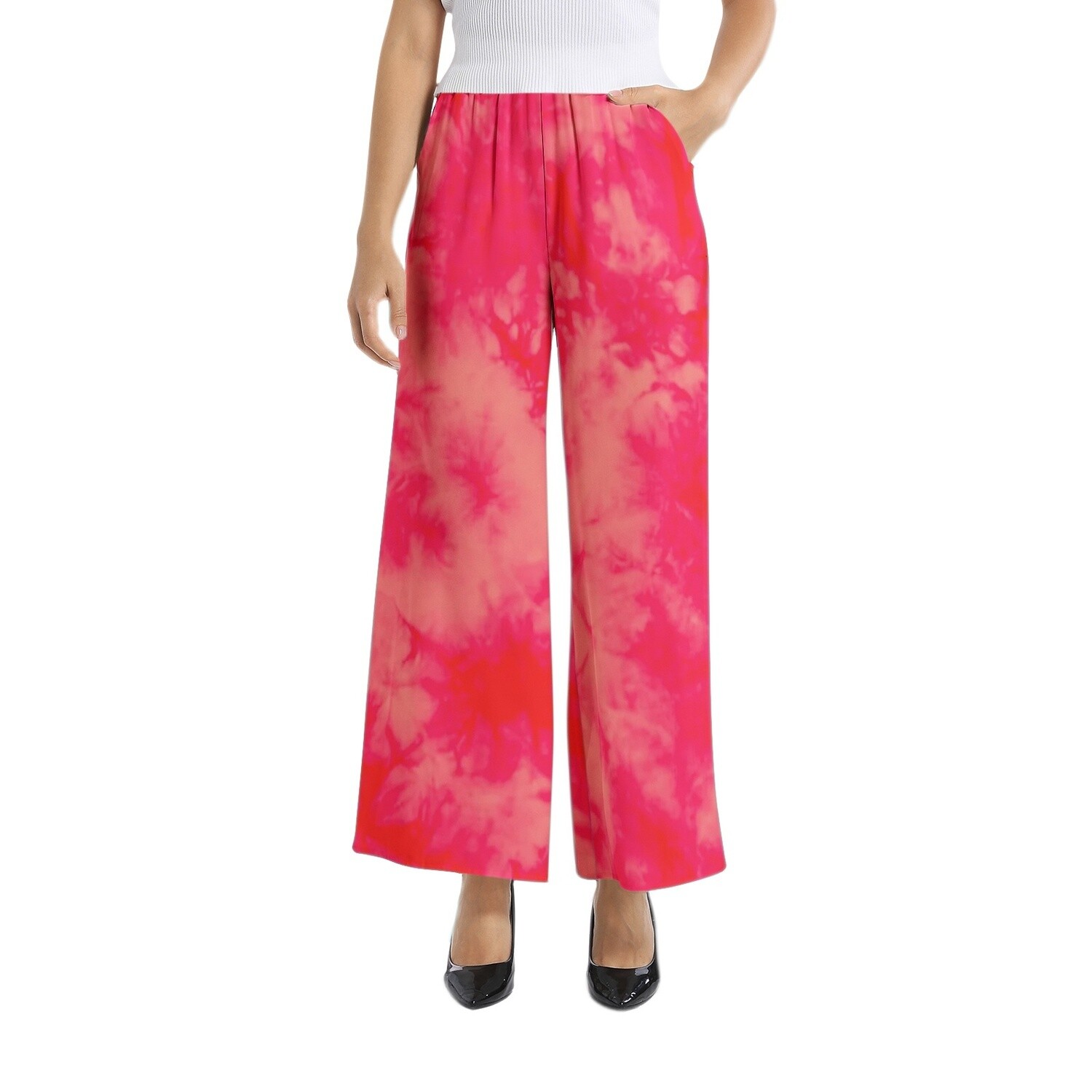 SALLY Wide Leg Pants, Red / Pink Tie Dye