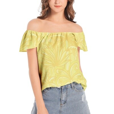 MILIO Palm Tree Pattern Off Shoulder Top, Lemon