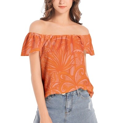 MILIO Palm Tree Pattern Off Shoulder Top, Papaya