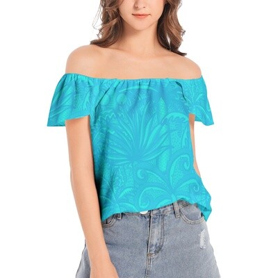 MILIO Palm Tree Pattern Off Shoulder Top, Turquoise