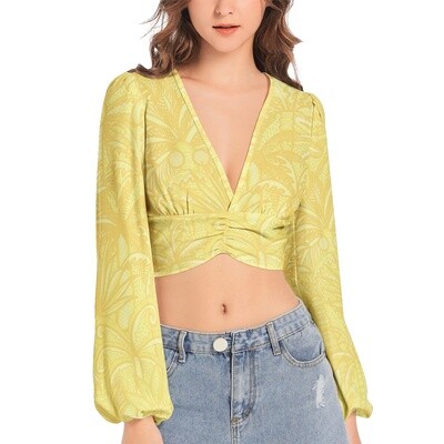 KILIAN V-Neck Lantern Sleeve Crop Top, Lemon