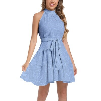 TAHARA PALMA Ruffle Hem Halter Neck Dress, Cornflower Blue
