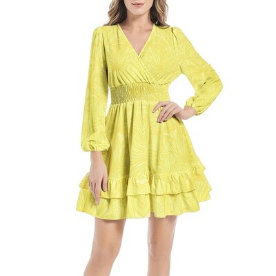 HELILA Long Sleeve Ruffle Hem Mini Dress, Lemon Yellow