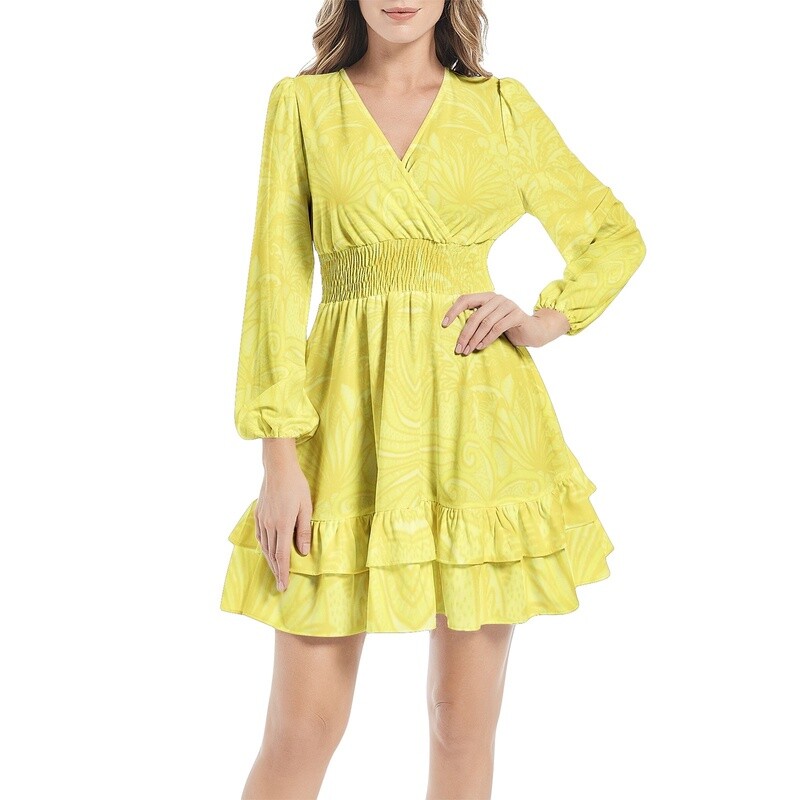 HELILA Long Sleeve Ruffle Hem Mini Dress, Lemon Yellow