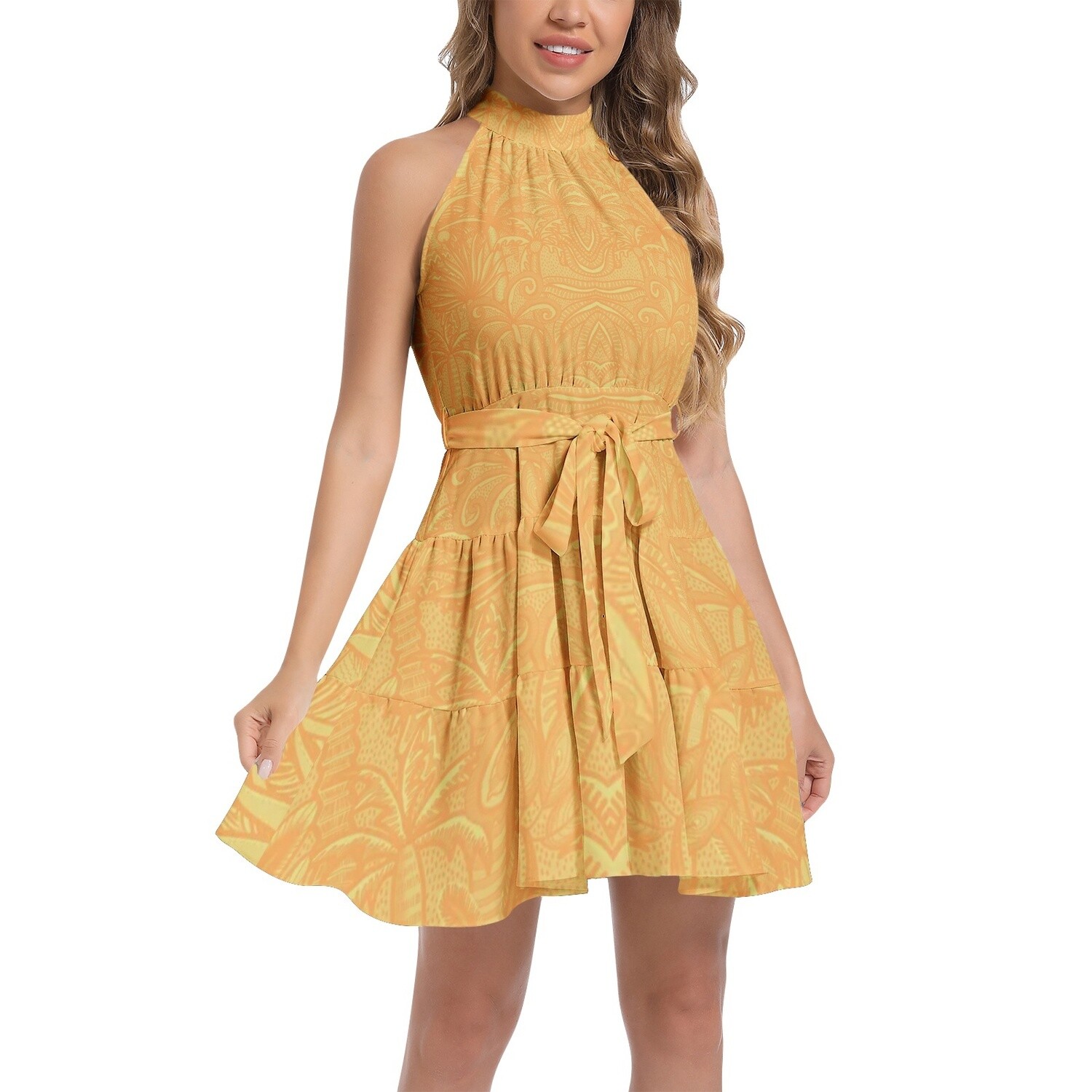 TAHARA PALMA Ruffle Hem Halter Neck Dress, Sunset Orange
