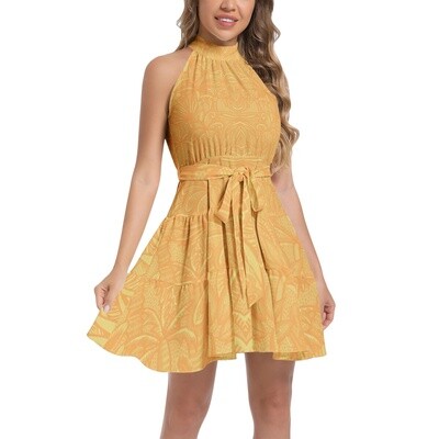 TAHARA PALMA Ruffle Hem Halter Neck Dress, Sunset Orange