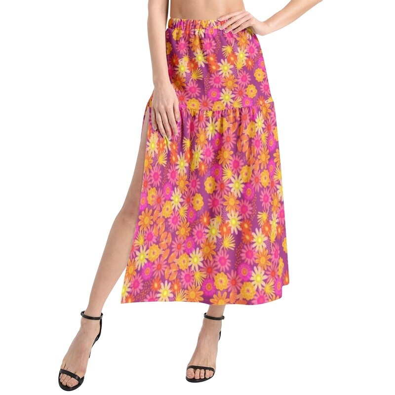 SUMMER Ruffle Slit Hem Skirt, Magenta