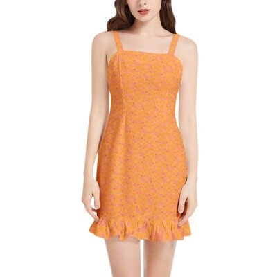 HAMAYA Square Neck Ruffle Hem Mini Dress, Orange
