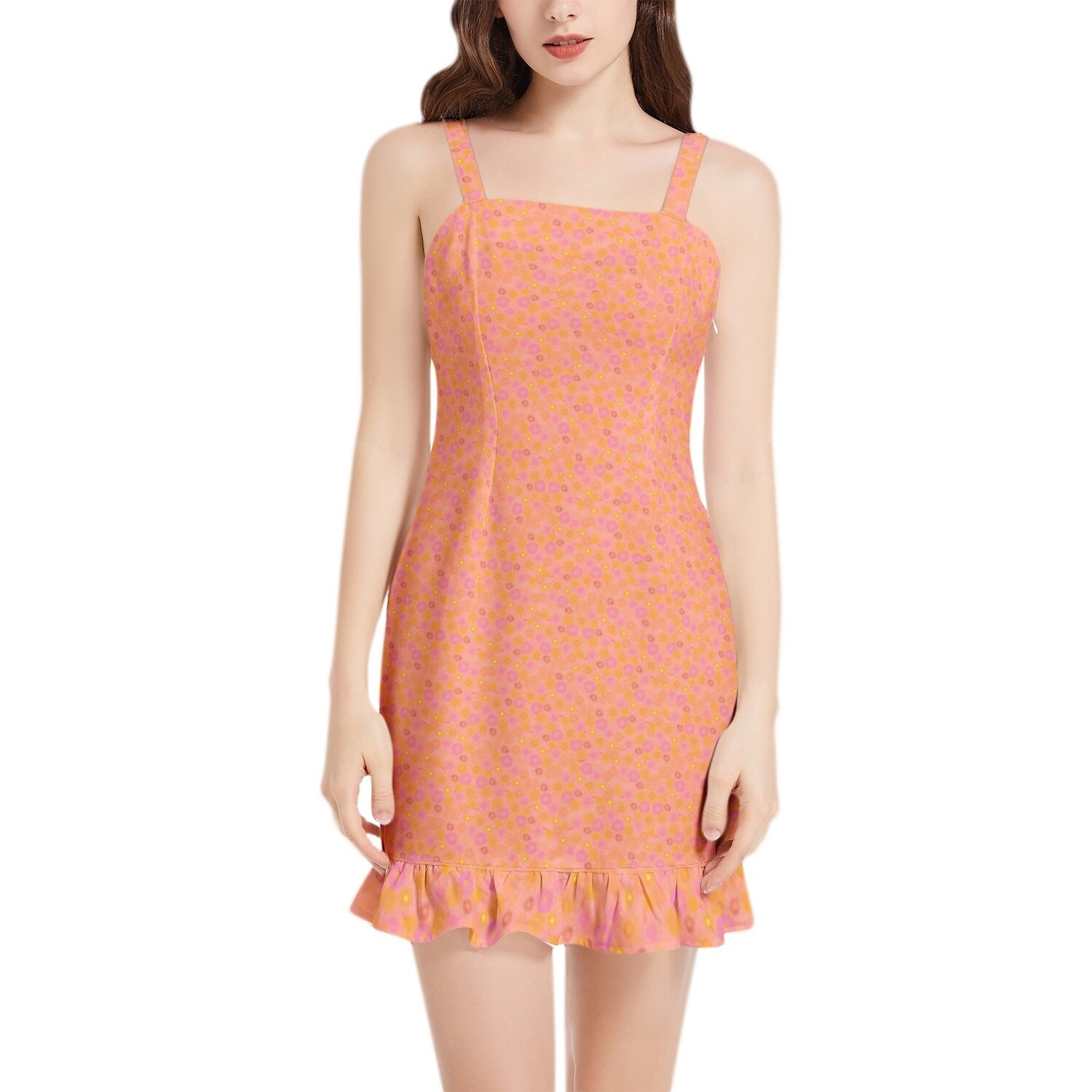 HAMAYA Square Neck Ruffle Hem Mini Dress, Peach