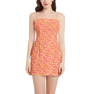 CELIA Square Neckline Spaghetti Strap Mini Dress, Peach