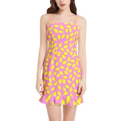 MILLIE Square Neck Ruffle Hem Mini Dress, Pink