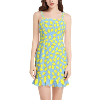 MILLIE Square Neck Ruffle Hem Mini Dress, Blue