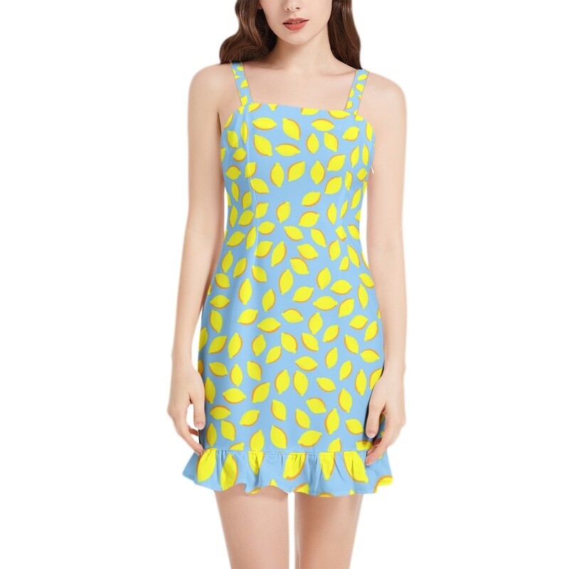 MILLIE Square Neck Ruffle Hem Mini Dress, Blue