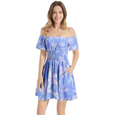HANNE Off Shoulder Flared Mini Dress, Blue