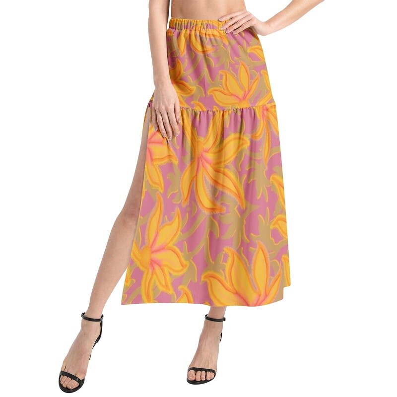 HALO Ruffle Slit Hem Skirt, Hot Purple / Yellow