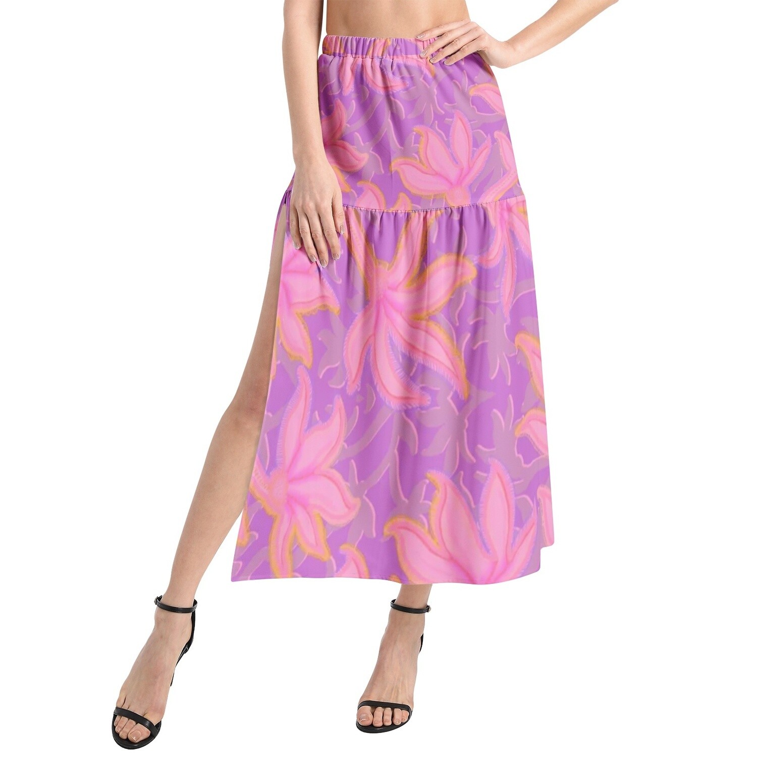 HALO Ruffle Slit Hem Skirt, Hot Purple