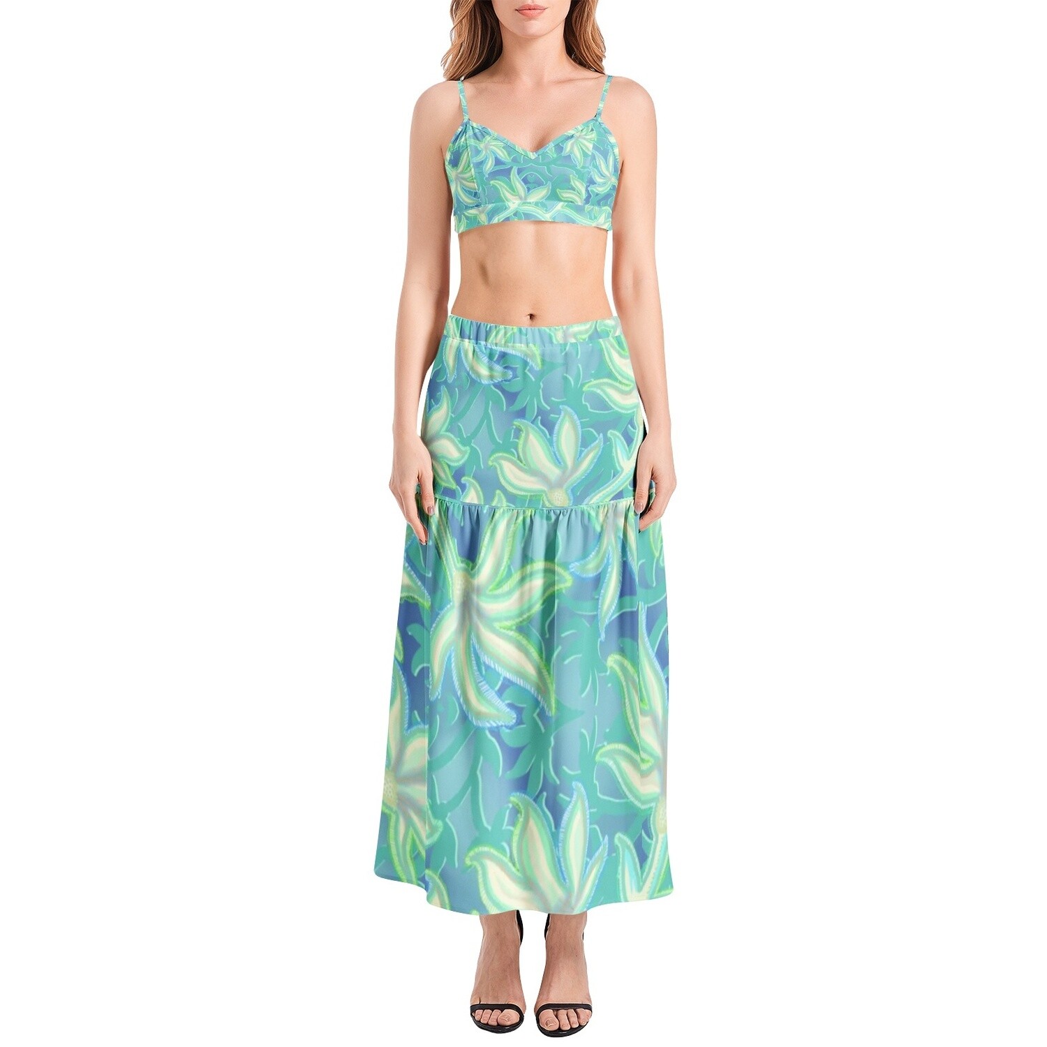 MEIA Bralette Top and High Slit Skirt Set