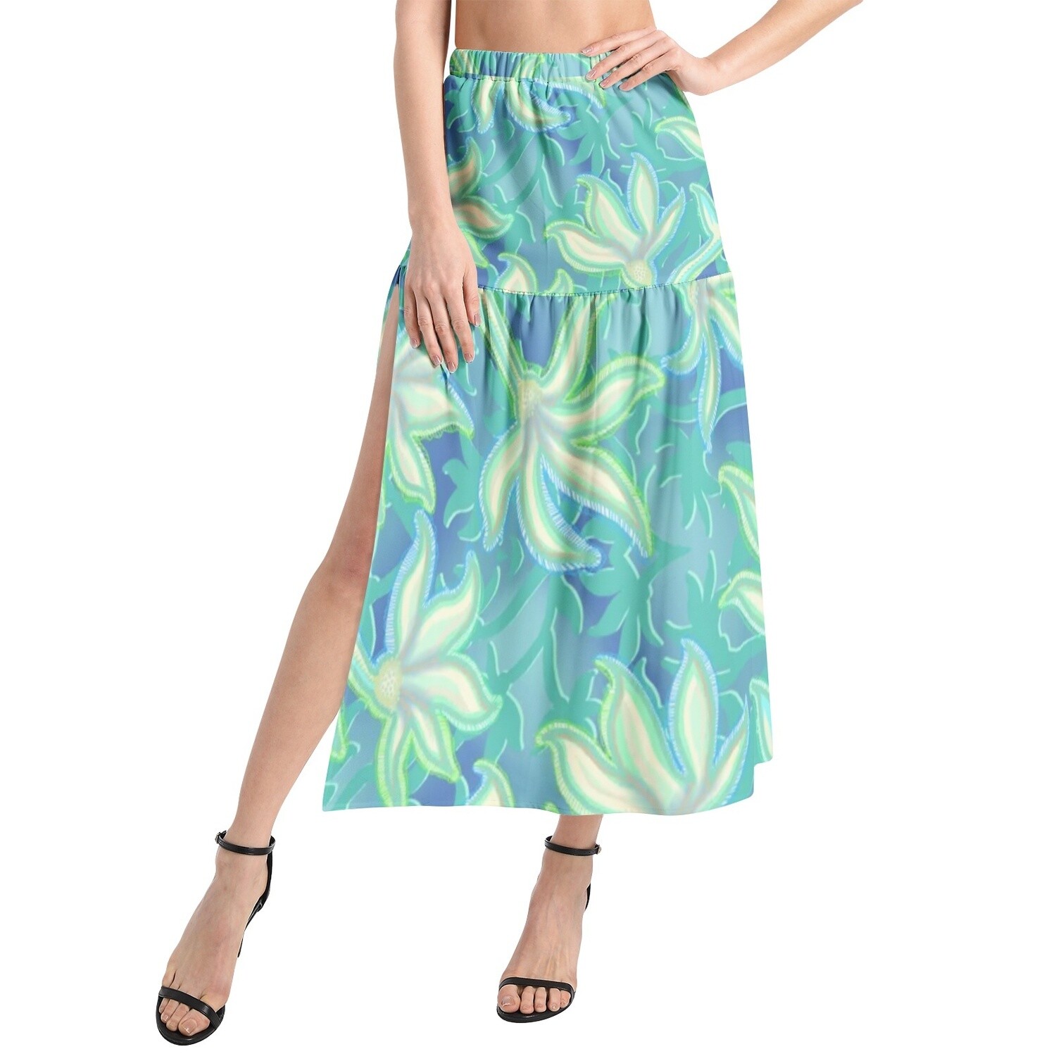 HALO Ruffle Slit Hem Skirt, Turquoise