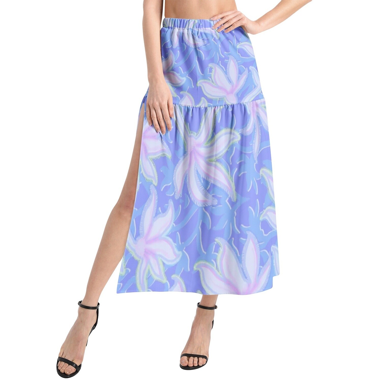 HALO Ruffle Slit Hem Skirt, Blue
