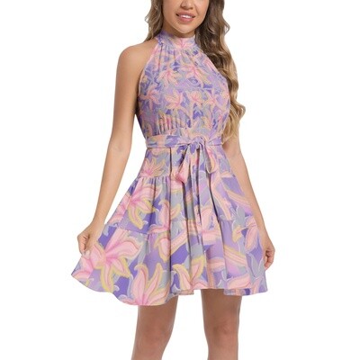 KIKI Ruffle Hem Halter Dress, Purple