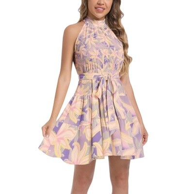 KIKI Ruffle Hem Halter Dress, Pale Purple