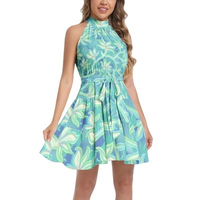 KIKI Ruffle Hem Halter Dress, Turquoise