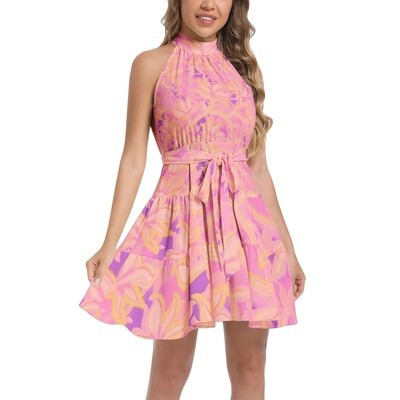 KIKI Ruffle Hem Halter Dress, Warm Pink