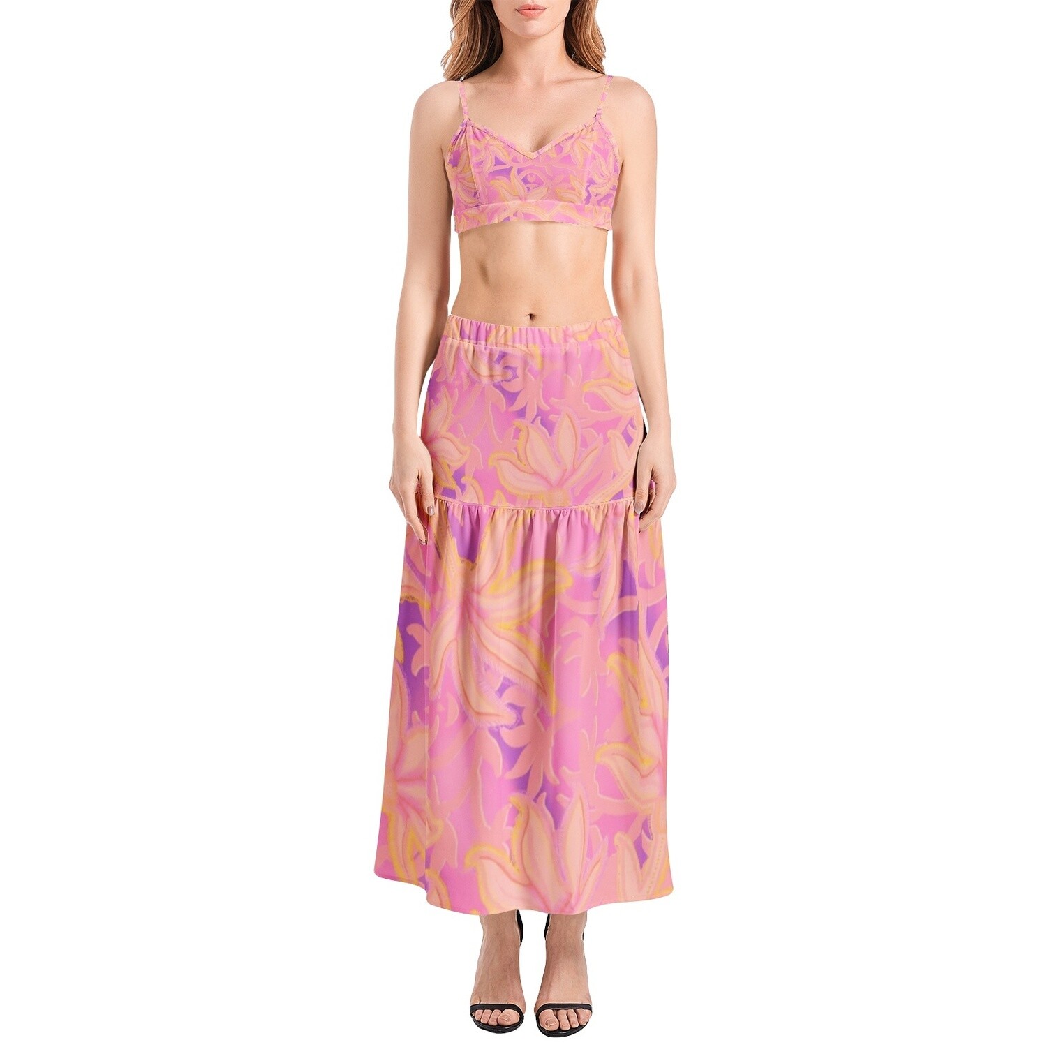 MEIA Bralette Top and High Slit Skirt Set