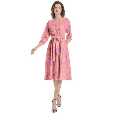 ALAYA Flared Midi Dress, Pink