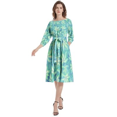 ALAYA Flared Midi Dress, Turquoise