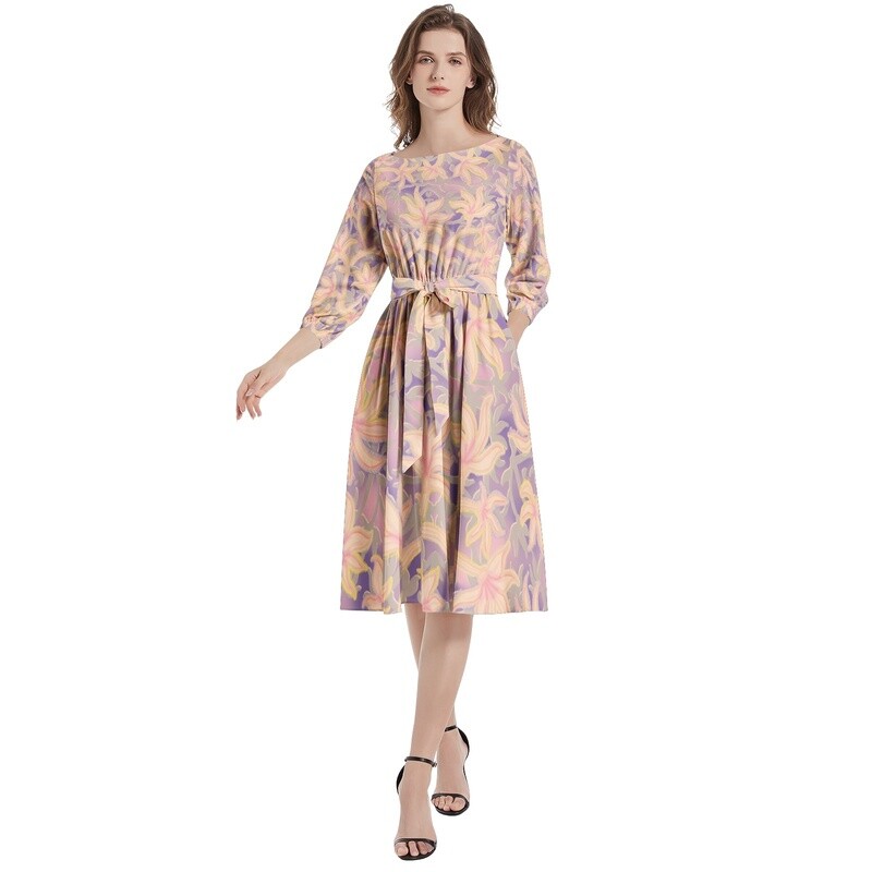 ALAYA Flared Midi Dress, Dusty Lilac