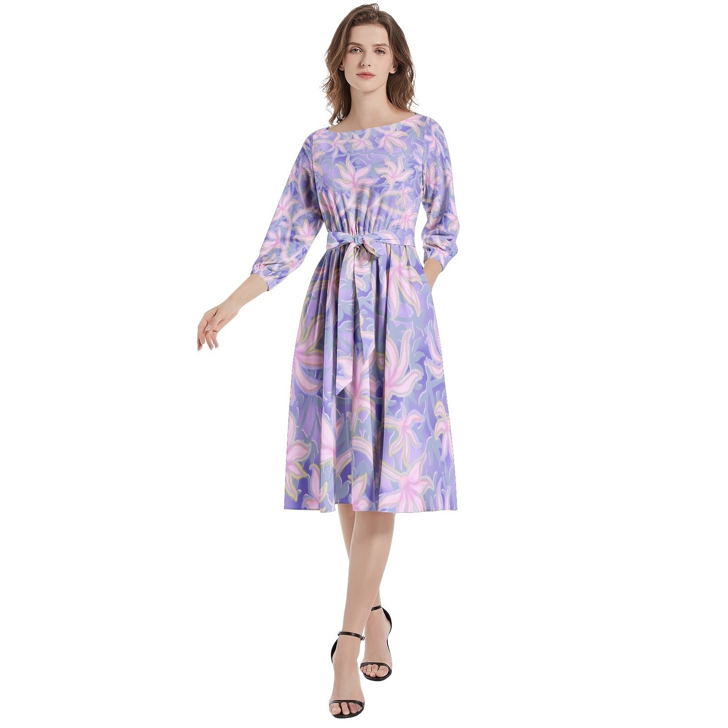 ALAYA Flared Midi Dress, Lilac
