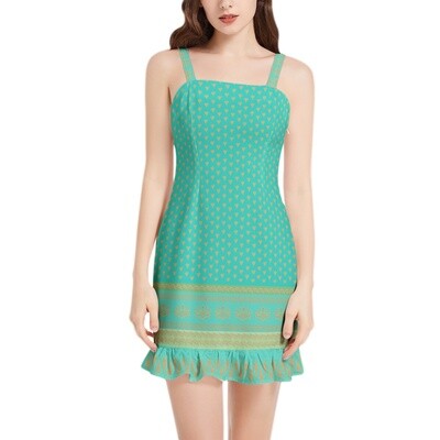 LYRA Sleeveless Square Neck Ruffle Hem Mini Dress,
Deep Turquoise