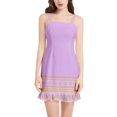 LYRA Sleeveless Square Neck Ruffle Hem Mini Dress, Lilac