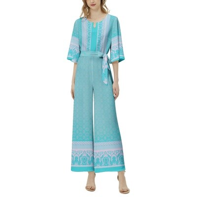 DONNA Belted Wide Leg Jumpsuit, Turquoise