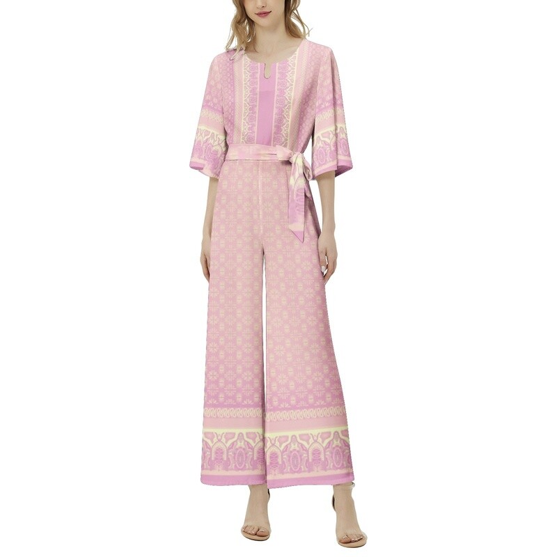 DONNA Belted Wide Leg Jumpsuit, Pink Vanilla