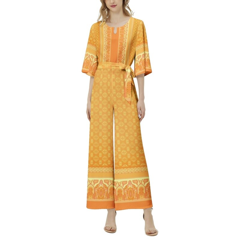 DONNA Belted Wide Leg Jumpsuit, Orange