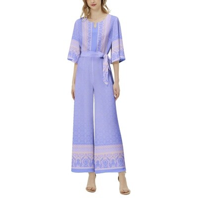 DONNA Belted Wide Leg Jumpsuit, Violet Blue