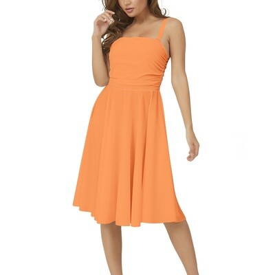 AMI Sleeveless Square Neck Flare Hem Midi Dress, Orange