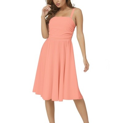 AMI Sleeveless Square Neck Flare Hem Midi Dress, Pink