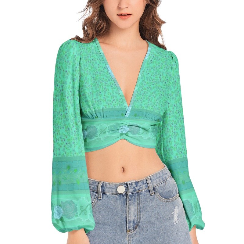 KIRA V-Neck Lantern Sleeve Crop Top