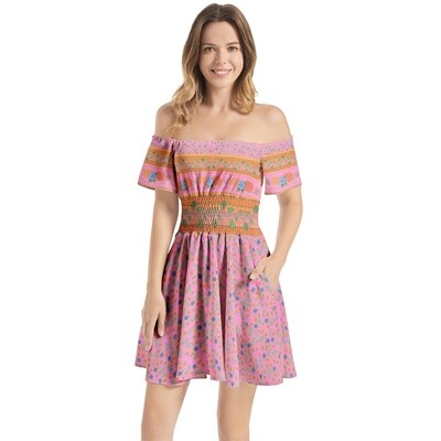 ISASHA Shirred Waist Flared Mini Dress