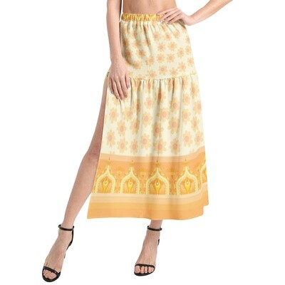 OLINA Elastic Waist Ruffle Slit Hem Skirt, Light Orange