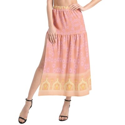 OLINA Elastic Waist Ruffle Slit Hem Skirt, Peach