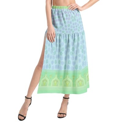 OLINA Elastic Waist Ruffle Hem Skirt, Mint / Blue