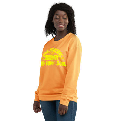SOUL SEARCHING COMMUNITY Recycled Sweatshirt, Flamingo Yellow / Orange